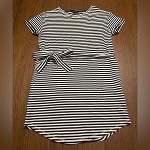 Lucky Brand Black and White Striped Tie-Waist Mini Dress